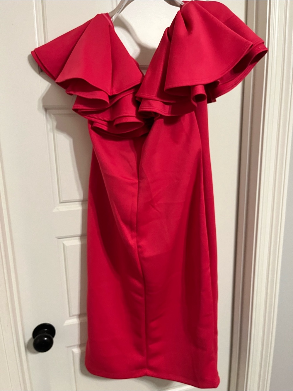 One-Shoulder Red Ruffle Dress - Picture 2 of 3
